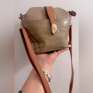 Valentina Croc-Embossed Crossbody Bag - Brown and Tan
